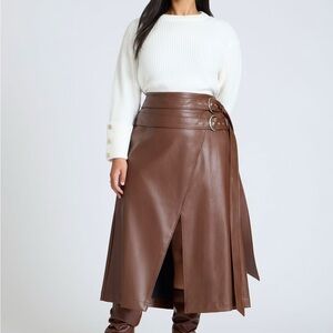 Eloquii Asymmetrical Brown Leather Skirt